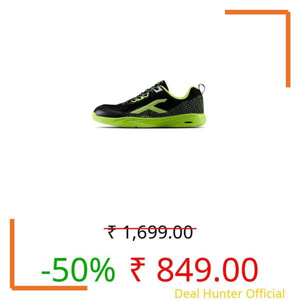 Hundred Court Flyer Non-Marking Badminton Shoes | Indoor Court Shoes for Badminton & Indoor Sports | Lightweight, Breathable, Cushioned, Durable & Comfortable - Black/Lime