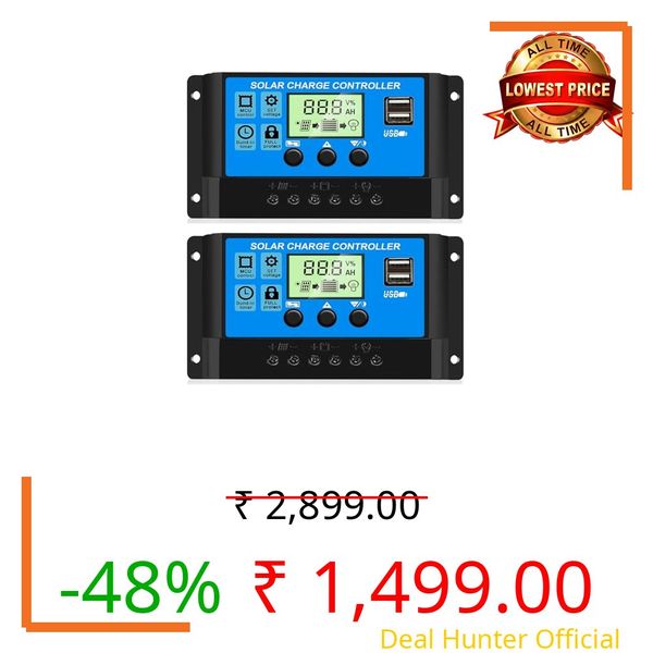 2PCS 30A PWM Solar Charge Controller, 12V 24V Dual USB Solar Panel Battery Intelligent Regulator with LCD Display, Auto Parameter Adjustable, Timer Setting, Multiple Load Control Modes