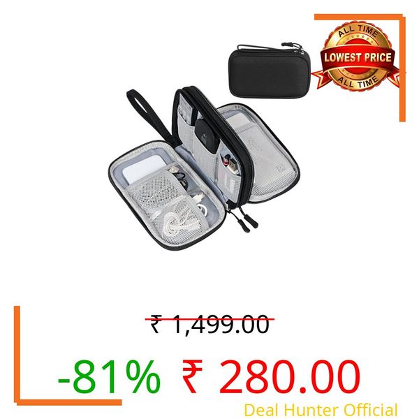 RATAVA Electronics Organizer Travel Case – 2-Layer Waterproof Cable Storage Bag for Cords, Chargers, Phone, USB, Earphones & Accessories – Portable Tech Organizer Pouch 1PC (Black)