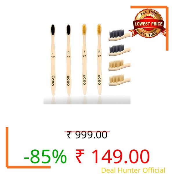 Eco-friendly Bamboo Wooden Toothbrush For Adults Teeth With Activated Charcoal | Soft Bristles | Biodegradable And Sustainable (Pack Of 4)