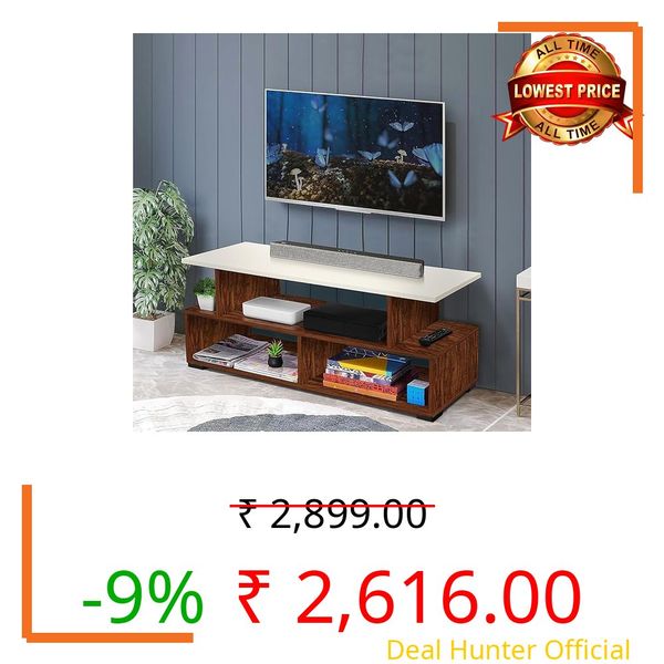 ESTANTERIA Engineered Wood TV Stand for Living Room | TV Unit with Storage Shelf for Set Top Box, Décor & Books | Entertainment Console with Foot Pads (101x40.5x41 cm_Oak)