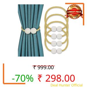 XBEY Magnetic Curtain Tiebacks/Curtain Drape Ties Backs/Curtain Holders/Modern Tieback Holdbacks Strap/Curtains Home Gadget/Curtains & Accessories (2 Pair Golden Moti Tieback)