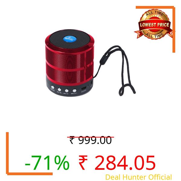 JHN Mini Bluetooth Speaker WS 887 with FM Radio, USB Pen Drive Slot and Memory Card Slot, AUX Input Mode Speaker (Black) (Red)