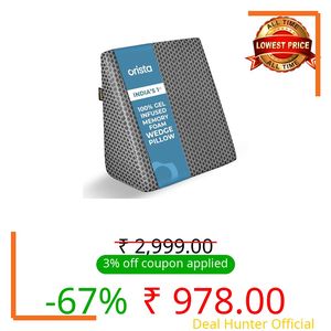 Orista™ Wedge Pillow Made with Advance Gel Blended Memory Foam Complete Back Support, Acid Reflux, Anti Snoring, Leg Elevation, Improves Comfort and Posture | 20 x 20 x 10 Inch | Black Jacquard Cover