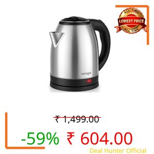 Milton Rapid Electric Kettle 1.8L | 1500 Watts | Stainless Steel Hot Water portable Electric Kettle for Home, Office | Auto Shut-Off with Wide Mouth | Cool-touch Handle and Single-Touch Lid Lock