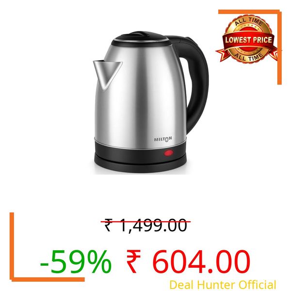 Milton Rapid Electric Kettle 1.8L | 1500 Watts | Stainless Steel Hot Water portable Electric Kettle for Home, Office | Auto Shut-Off with Wide Mouth | Cool-touch Handle and Single-Touch Lid Lock