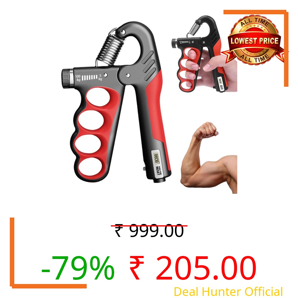 ComfortFriends Adjustable Hand Gripper (5kg–100kg) | Metal Hand Gripper Combo with Counter for Hand Strength Training (Red & Black) Pack of 1