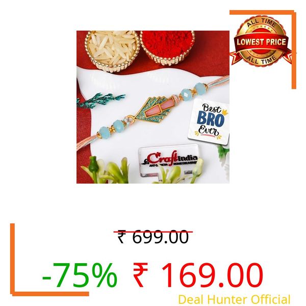 eCraftIndia Designer Fancy Rakhi for Brother With Gift Combo Set Hamper | Single Raksha Bandhan Rakhi for Bhai Bhaiya Kids Boy | Best Bro Ever Fridge Magnet | Roli Chawal Pack