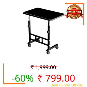 OPTIFINE Wooden Multipurpose Adjustable Height Table with Wheels for Work from Home, Study, Office and Bedroom (Black Adjustable)