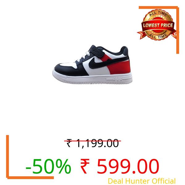 Kids Lace-Up Sneakers, Black and Red, PVC Sole (Black, UK Footwear Size System, Big Kid, Men, Numeric, Medium, 1)