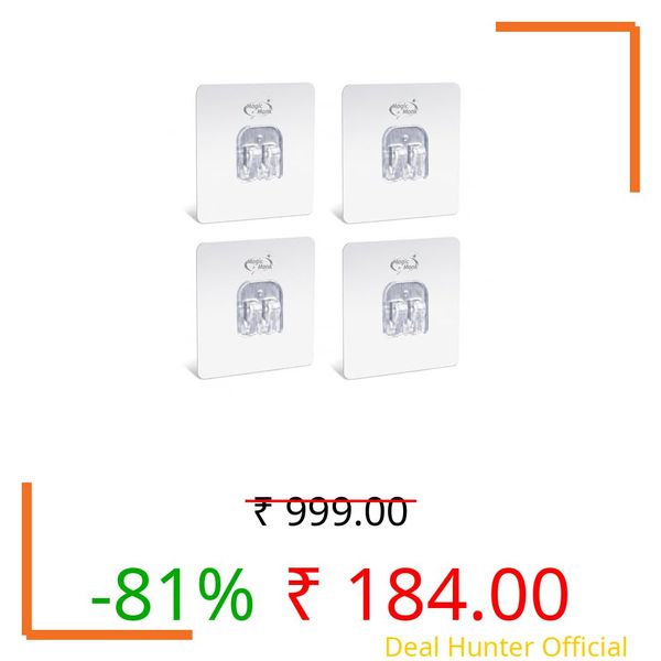 MagicMonk (Pack of 10 Heavy Duty Transparent Self Adhesive Wall Hooks | PVC | Caddy Hook | Waterproof Oilproof | No Drill Wall Hooks for Bathroom, Kitchen, Towel Rack, Hanging Racks | (10 KG Load)