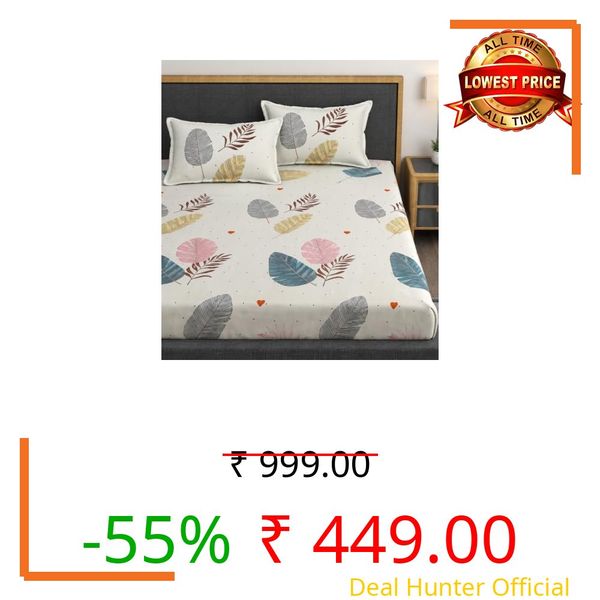 Revive Home Premium Heavy Cotton Elastic Fitted Bedsheets with 2 King Size Pillow Covers || Double Bed with All Around Elastic 350 TC || 72 x 78 x 10 Inch King Size Fitted || :- Colorfull Wings