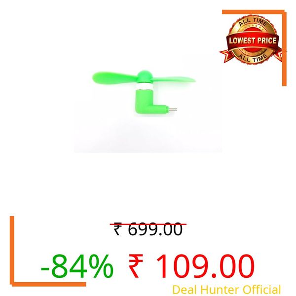 Duxk 1 No/Pc/Quantity of Mini Type-C -2-Blade High Speed USB Mobile Cooler Fan Support with All Android Type-C Smatphones with OTG Function (Any only 1 No/Pc/Quantity) (Green)