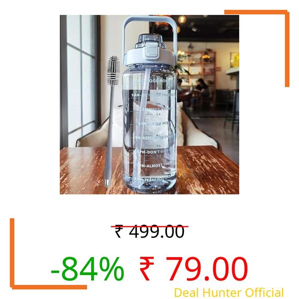 eumqestoer 2 Litre Water Bottle with Motivational Time Marker, Straw & Handle -Leakproof, Durable, Non-Toxic, BPA-Free for Office, School, Gym, Yoga, Outdoor, Sports (BLUE)