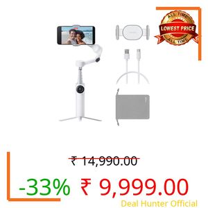 Intsa360 Flow 2 White Gimbal Stabilizer for Smartphone - Foldable AI Phone Gimbal, AI&Multi-Person Tracking, Built-in Tripod/Selfie Stick, Remote Control, iPhone/Android Phone Stabilizer, Travel&Vlog