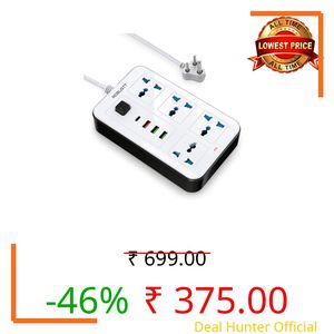 Robustt 4‑Outlet Extension Board with 3 USB & 1 Fast Charging Type-C Port | 1.7 m Cable | Wall Mountable Extension Board | 2500W Multi Plug Extension Cord for Home & Office (Pack of 1)