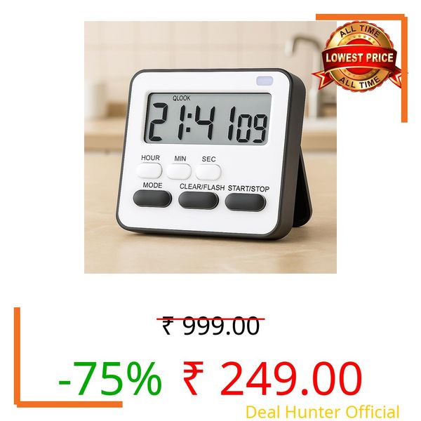 GLACIAL Digital Kitchen Timer & Stopwatch for Cooking, Baking, Study, Workout-Loud Alarm, Large Display, Magnetic Back, Countdown & Count Up Timer for Kitchen/Home/Office (Black Color)