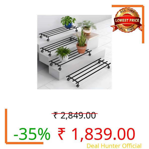 Pivalo Set of 4 Plant Stand for Balcony & Living Room with Wheels 120 Kg Capacity - Pot Stand for Outdoor & Indoor Planters - Gamla, Flower Pot Plant Stands for Balcony Decoration