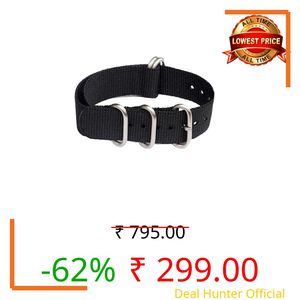 20mm Stech Nylon NATO Zulu Watch Strap 5 Steel Rings 25cms Length(Black)