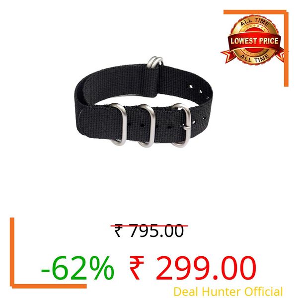 20mm Stech Nylon NATO Zulu Watch Strap 5 Steel Rings 25cms Length(Black)
