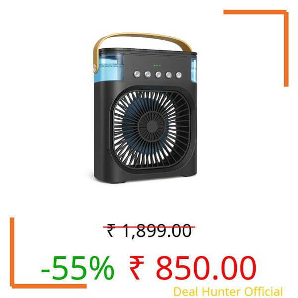 Cooler for Room Cooling Mini AC Portable Mini Fan Cooler with 7 Colors LED Light, 1/2/3 H Timer, 3 Wind Speeds and 3 Spray Modes for Office, Home, Travel, (Portable Water Cooler Black, Pack of 1)