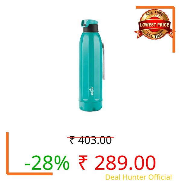 Milton Steel Meridian Thermoware Water Bottle with Spout Mouth Flip Top Lid, 630 ml Water Bottle, PU Insulated, Water Bottles, Light Blue