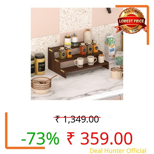 BLUEWUD Dolvin Ladder Style Engineering Wood Spice Masala Rack Shelf Stand Organizer/Spice Bottle Display Rack & Cup Stand for Home & Kitchen, DIY (Do it Yourself), (Brown Maple, 36 X 24 X 15 Cm)