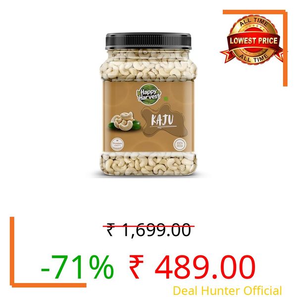 Happy Harvest 100% Natural&Crunchy Premium Whole Cashews Nutritious&Delicious Nuts, Premium Kaju Nuts|Gluten Free|Source Of Minerals&Vitamins|Dry Fruits (Jar Pack) (Packing May Differ) (500gm)