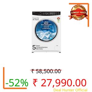 Godrej 9 Kg 5 Star AI Powered, Steam Wash, Digi Inverter Motor, Steam Wash, 1400 RPM Spin Motor, Add To Wash, Fully Automatic Front Load Washing Machine (WFEON ZUS 9014 5.0 IDCRM GLWH, Glacial White)