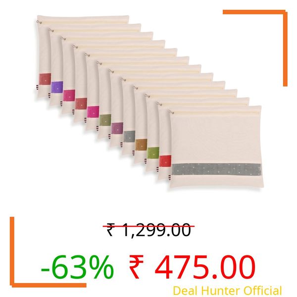 Rexzy® Cotton Saree Bags/Covers for Storage, Big Size Single (16 X 14 Inches) with Zip Closure for Clothes Bags and Wardrobe Organizer with Transparent Mesh Window, Beige (Pack of 12)