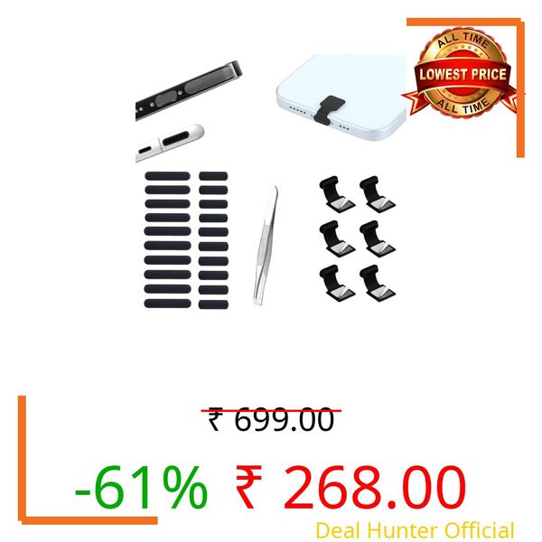 MAK Type C Charging Port Adhesive Dust Protection Caps Dust Plugs Black (6Pc) with Dustproof Net Stickers for Speaker Mesh Combo (10S+10L), Free Forceps, Compatible with Mobile, Tablet (Combo)