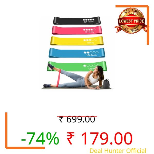 Active 100 Resistance Bands Set of 5 – Skin-Friendly Loop Bands With 5 Resistance Levels, Ideal Exercise Band for Home Gym, Yoga, Pilates – Includes Carrying Case & Free Guide (Multicolor)