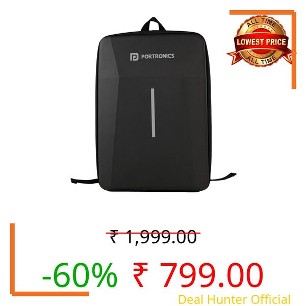 Portronics Byte 2 Laptop Backpack for Laptops up to 15.6 Inches, Reinforced Hard-Shell Front, Spill-Resistant Fabric, Cushioned Straps, Durable Zippers, Unisex (Black)