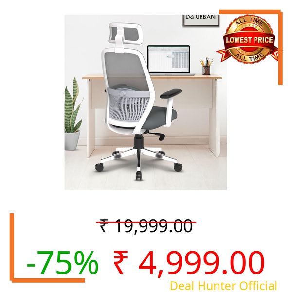 Da URBAN® Florida Office Chair,High Back Mesh Ergonomic Home Office Desk Chair with 3 Years Warranty, Adjustable Armrests,Adjustable Lumbar Support,Tilt Lock Mechanism (Grey)