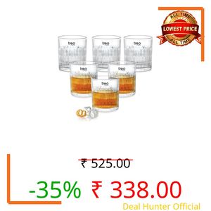 Treo by Milton Elix Whiskey Glass Set of 6 I Premium Glass Tumbler for Bourbon, Scotch & Cocktails I 340 ml