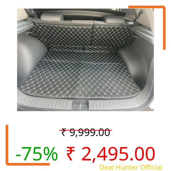 CAPDELL 7D Premium Car Boot/Trunk Mat Compatible with Kia Sonet||Luxury Leatherite Boot Mat||Set of 3pcs||Waterproof and Washable||Colour:-Black with Golden