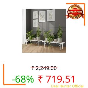 Pivalo Rectangle Plant Stand Anti-Rust Metal Flower Pot Holder Outdoor and Indoor Planters Gamla Stands for Balcony & Living Room Home Decor (Pack of 2, White)
