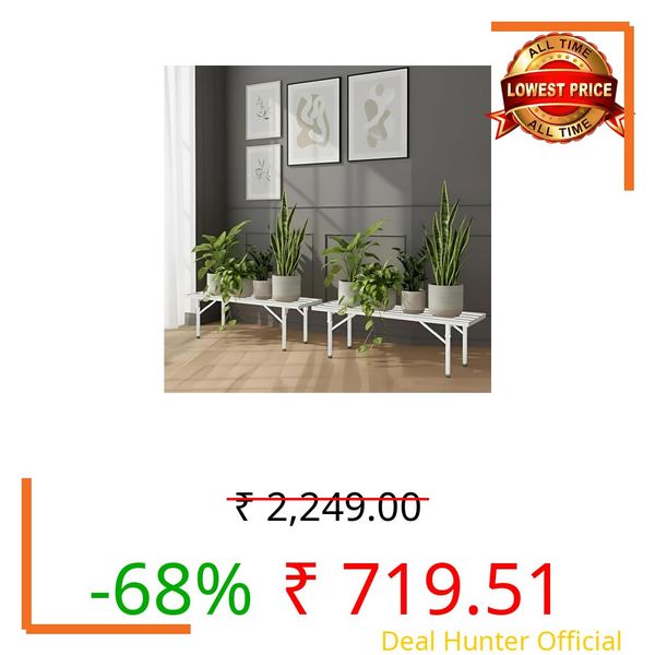 Pivalo Rectangle Plant Stand Anti-Rust Metal Flower Pot Holder Outdoor and Indoor Planters Gamla Stands for Balcony & Living Room Home Decor (Pack of 2, White)