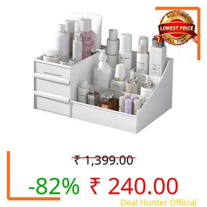 MANTSUME Makeup Organizer with Drawers Vanity Storage Box, Versatile Plastic Makeup Organizer, Perfect for Home and Office Use For Countertop Cosmetics Display Case Holder (WHITE)