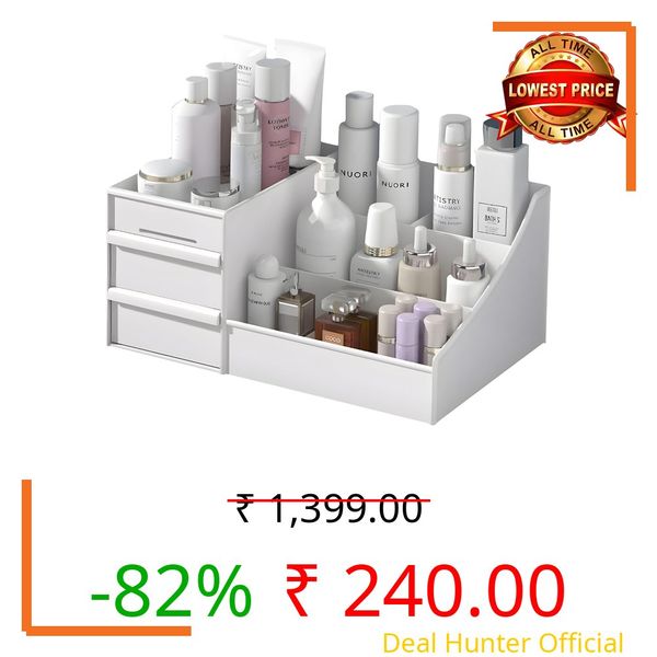 MANTSUME Makeup Organizer with Drawers Vanity Storage Box, Versatile Plastic Makeup Organizer, Perfect for Home and Office Use For Countertop Cosmetics Display Case Holder (WHITE)