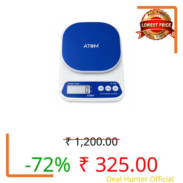Atom Digital Kitchen Weighing Scale With 10Kg Capacity & 1gm Accuracy, Baking, Kitchen, Food, Nutrition, Health, Fitness & Cooking Scale. Atom A 119 Kitchen Scale