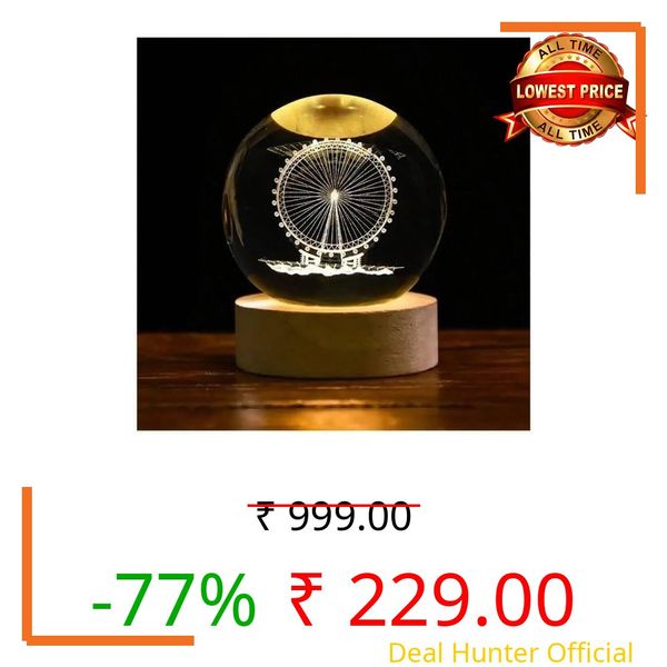 FEBLICH 3D Ferris Wheel Crystal Ball Night Lamp, Solar System Giant Wheel Crystal Ball Night Light, USB Table Colorful Led Wooden Crystel Ball for Home, Office, Birthday Gift (Ferris Wheel Lamp)