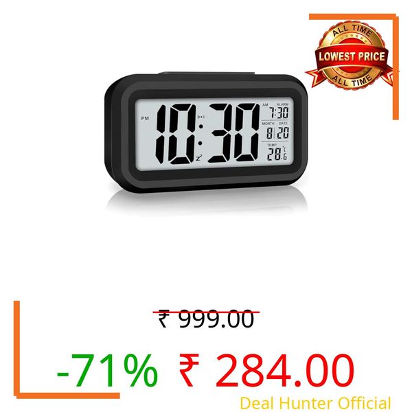 Digital Alarm Clock with Automatic Sensor, Date and Temperature Display, Compact Desk Table Clock for Students, Home, Office, Bedroom, Living Room,Home Decor, Corporate Use (Black Digital)