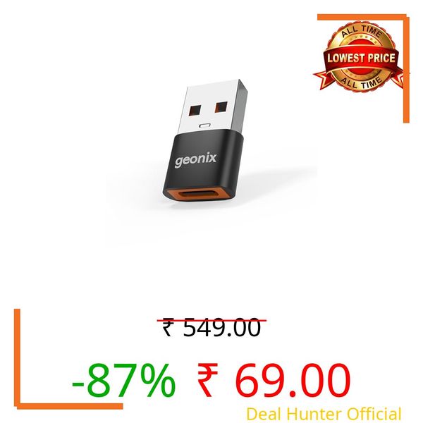 Geonix Befit U3 USB 3.0 Type-C Female to USB-A Male OTG Adapter, 5Gbps High-Speed Data Transfer, Compact, Portable & Durable Aluminum Alloy, Universal Compatibility for Laptops & More (Black & Orange)
