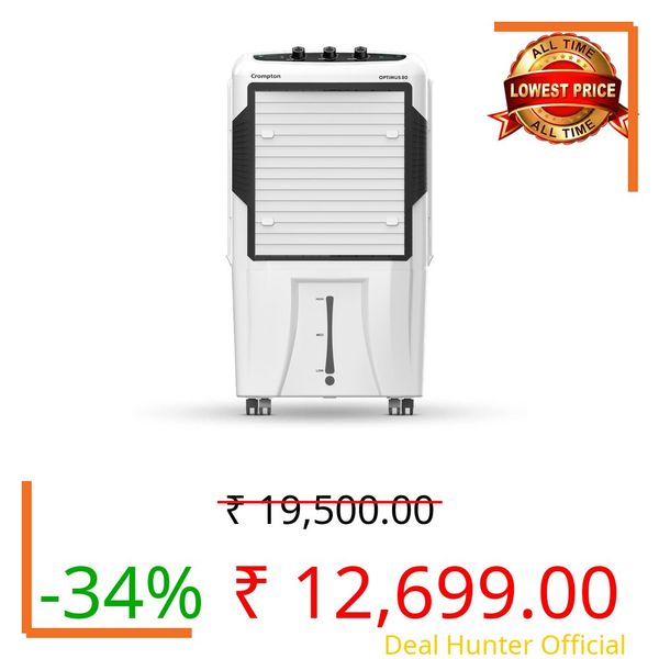 Crompton Optimus Desert Air Cooler 80L| High density honeycomb| Auto fill| Water Level indicator| Fully collapsible Louvers| 4 way Air deflection| Humidity control| Cooling mode & Auto Swing