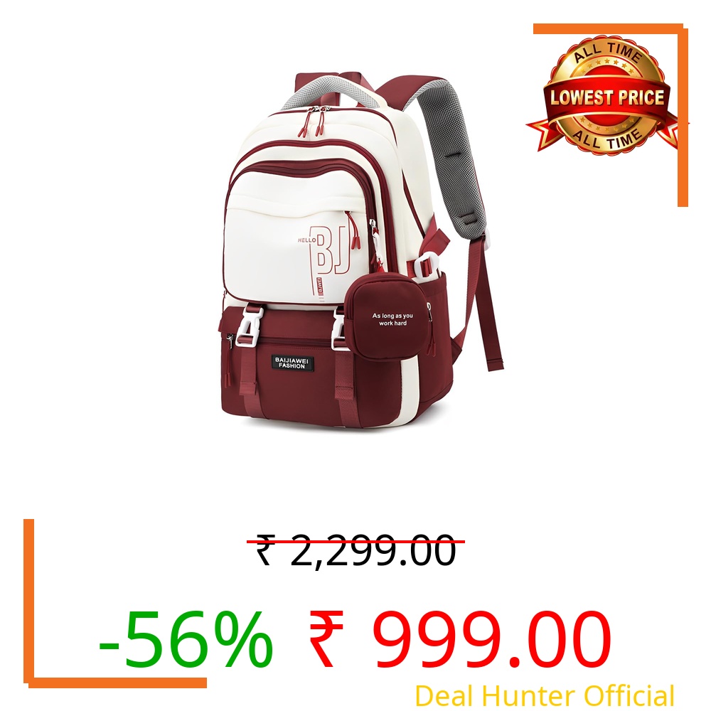 TS WITH TECHSUN Laptop Backpack for School, College & Office, With Mini Pouch, Padded Mesh Straps Fits 18.1" Bookbags & 15.6" Laptops, Bottle Holder For Teen Girls & Boys Students, Travel Bag (Red)