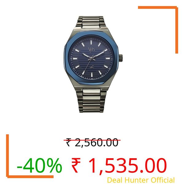 Fastrack Vyb Limitless Quartz Analog Dark Blue Dial Metal Strap Watch for Men
