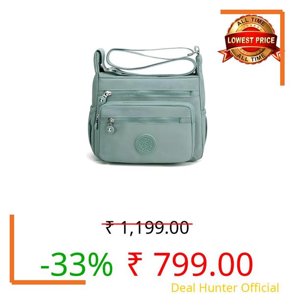 TS WITH TECHSUN Women’s Crossbody Sling Bag For Everyday Use, Nylon Shoulder Bag with Multiple Zipper Pockets, Adjustable Strap, Water Resistant Handbag for Travel, Shopping, College (Green)