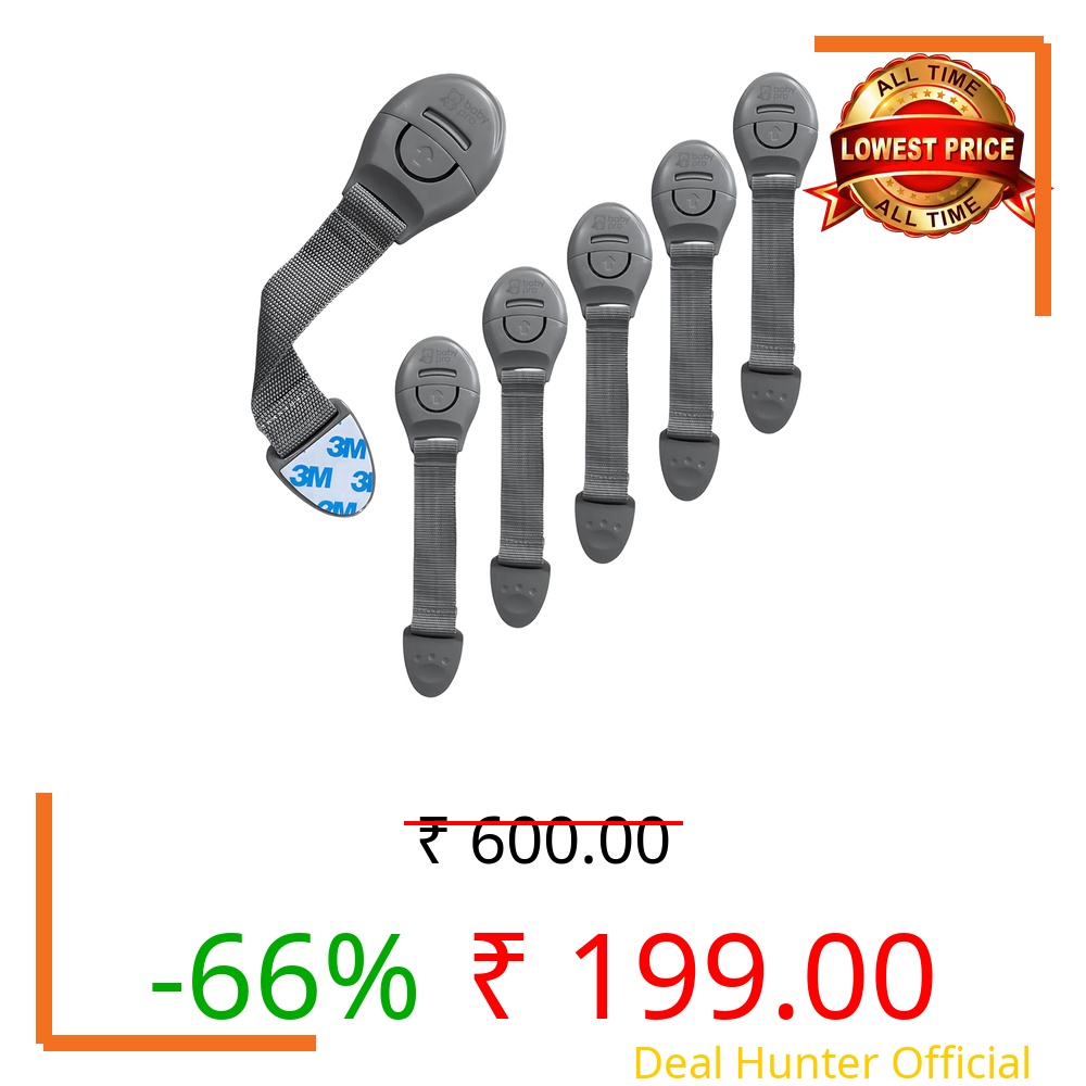 BabyPro (Pack of 6) Baby Infant Child Proofing Safety Locks Latches for Door, Cupboard, Cabinet, Fridge, Drawer Locks, Toilet Seats, Child Safety Cabinet Locks, Child Proof Cabinet Latches (Grey)