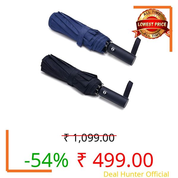 ELRINZA UV protection Umbrella Automatic open close for rain and sun protection 3 fold umbrella for men women kids boys girls big size folding under windproof travel (BLACK + BLUE)